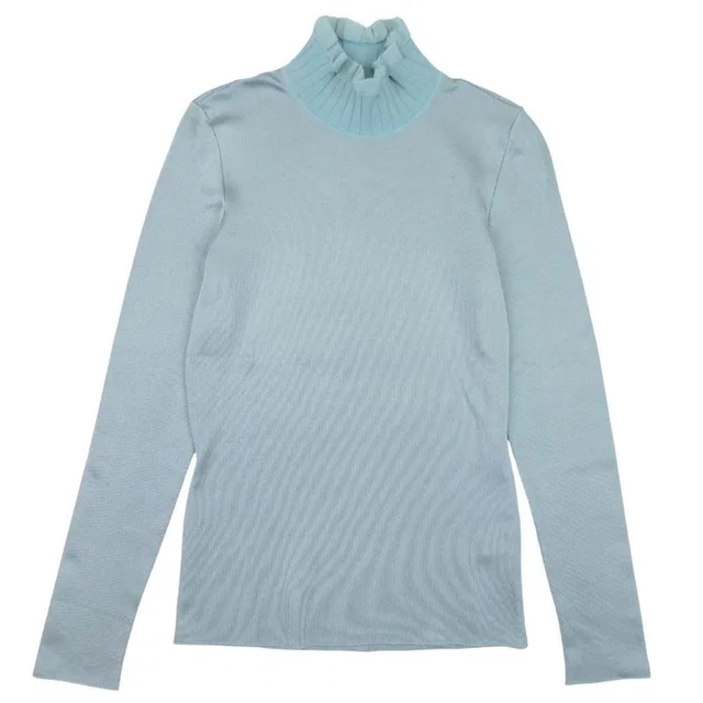 Hermès High Gauge Knit Frill Neck Top 38 Light Green Sweater in Green Silk from The Reluxe