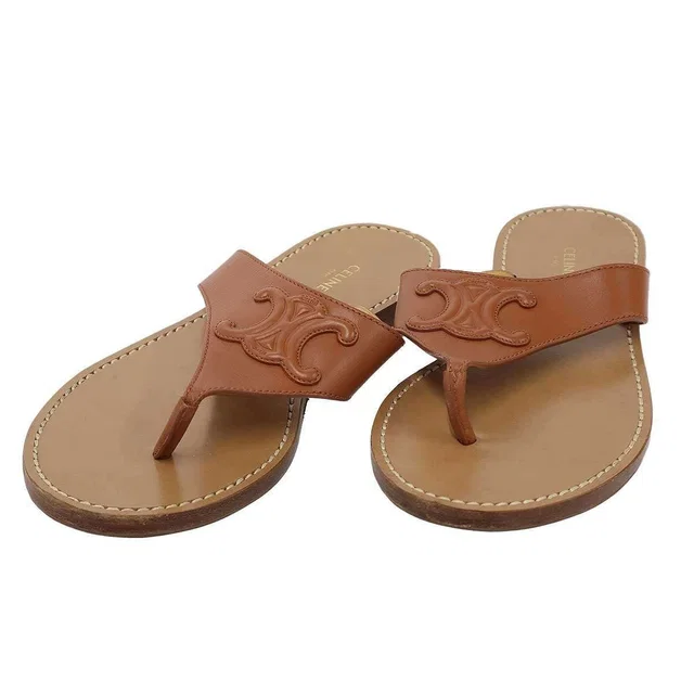 Celine Triomphe Thong Sandals Brown 36 in Brown from The Reluxe
