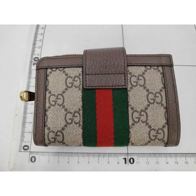 Gucci Bifold Wallet Ophidia Brown Beige GG Supreme Leather Gold in Brown Leather from The Reluxe