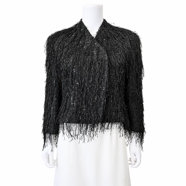 Givenchy Black Fringed Sequin Evening Jacket in Black Woven leather from Clotheshorse Anonymous