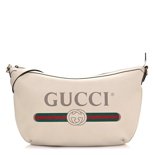 Gucci Grained Calfskin Logo Half Moon Hobo Bag - White in White Caviar leather from H&T