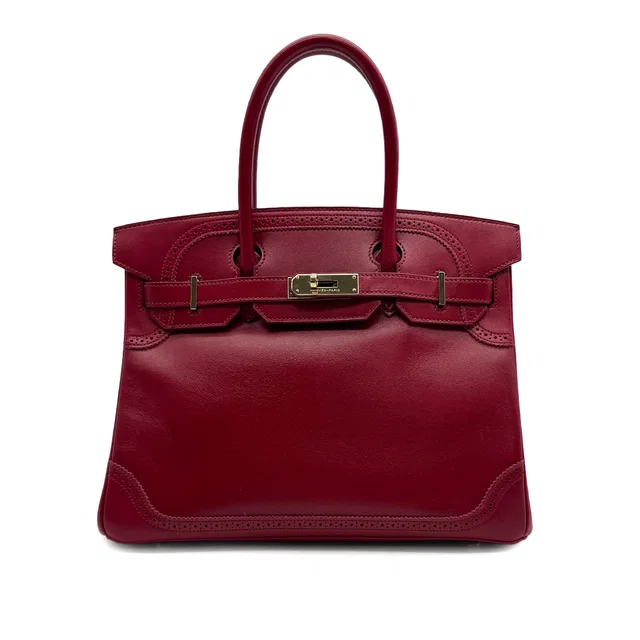 Hermès Birkin 30 Ghillies Rubis Veau Tadelakt Hand Bag 2012 Square P Gold Hardware in Calfskin from Luxury Promise