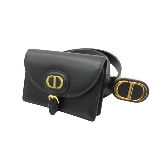 Dior Dio Waist Bag Leather Pouch Belt Logo Black in Black Leather from The Reluxe