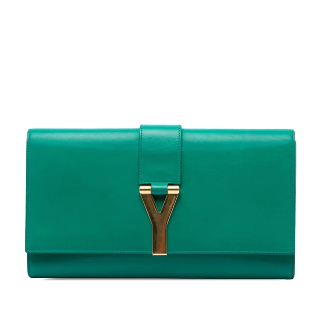 Green Saint Laurent Leather Chyc Ligne Clutch in Green Leather from Designer Revival