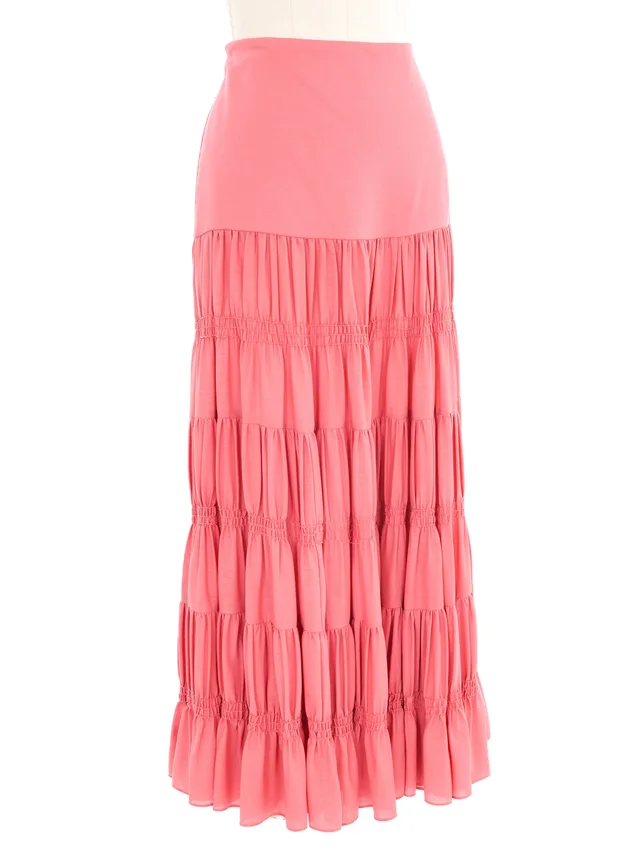 Le Dix Balenciaga Pink Tiered Maxi Skirt in Pink Wool from Arcade Vintage, photo 2 of 2