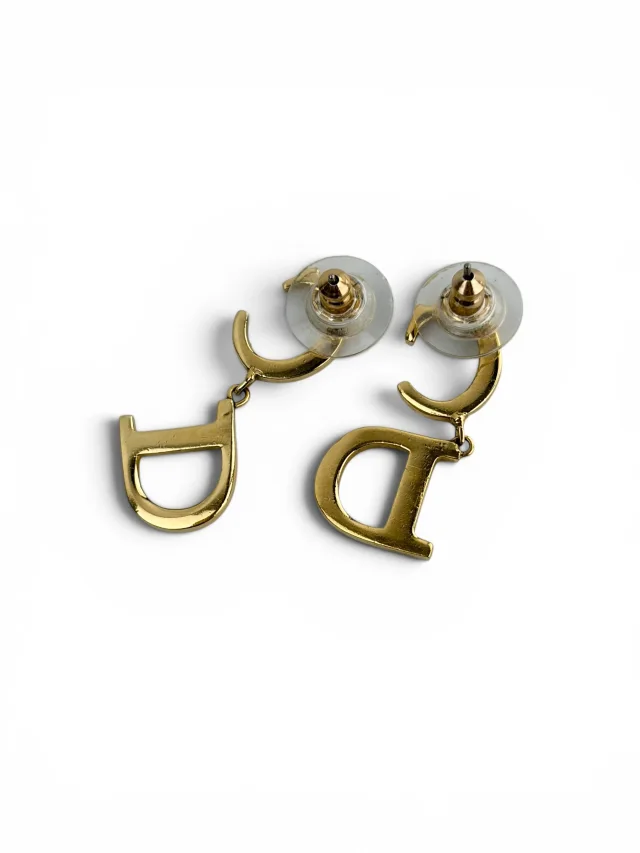 Dior Gold Tone CD Drop Earrings in Gold from Season 2 Consign, photo 2 of 3