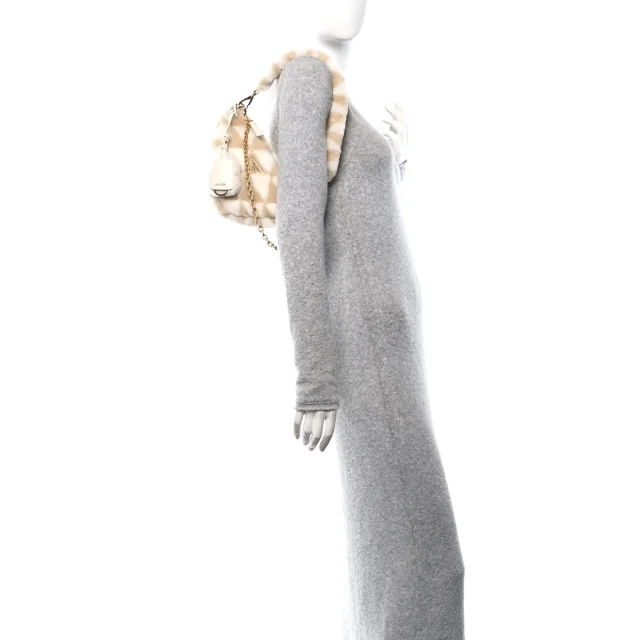 Prada Shearling Symbole Mini Triangle Bag Ecru White in White from FASHIONPHILE, photo 2 of 9