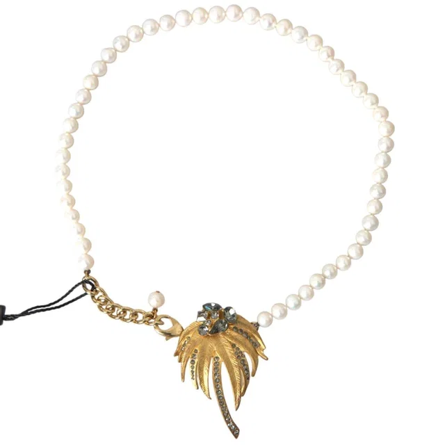 Dolce & Gabbana Necklace Gold Brass Crystal Pearl Tree Pendant Charm in Gold from Luxury Promise
