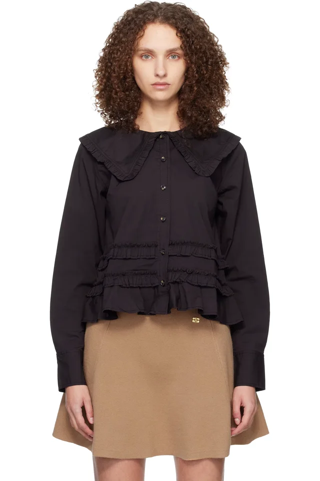 Black Stretch Cotton Ruffle Shirt, image 1 of 1 from SSENSE