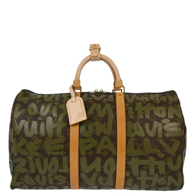 Louis Vuitton 2001 Khaki Monogram Graffiti Keepall 50 Duffle M92196 in Green Canvas from AMORE Vintage Tokyo