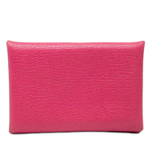 Pink Hermès Chevre Mysore Calvi Card Holder in Pink Goatskin from Designer Revival