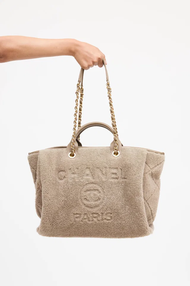Chanel 2022 Shearling Deauville Tote in Wool from VSP Consignment