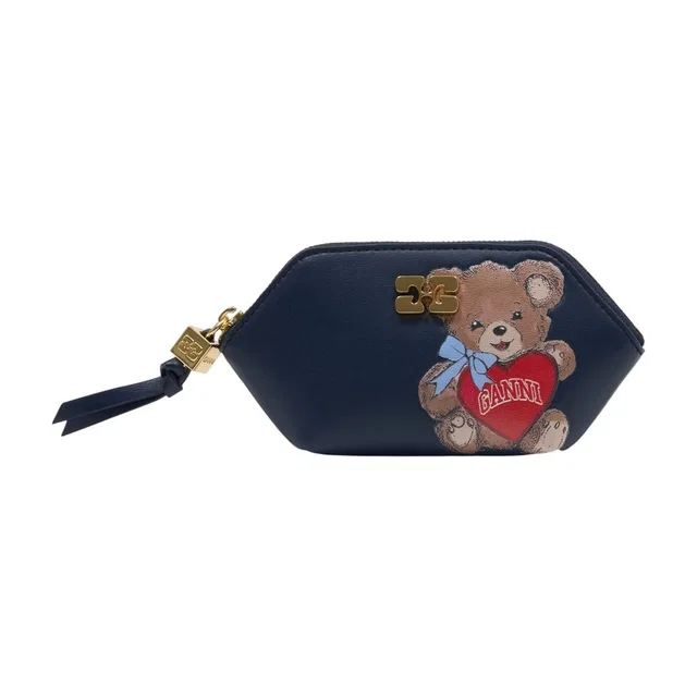 GANNI Bear-Embroidered Lambskin Coin Purse — Black Purses in Black Lambskin from HEWI