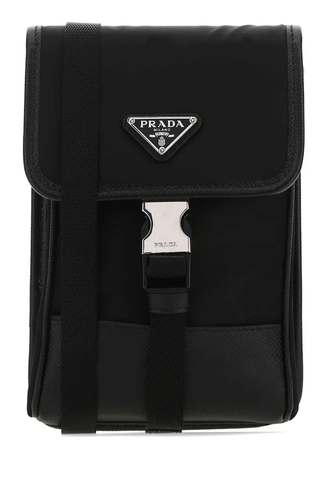Prada Re-Nylon Shoulder Strap Phone Wallet — Black Poliammidericiclata-vitello in Black Nylon from HEWI