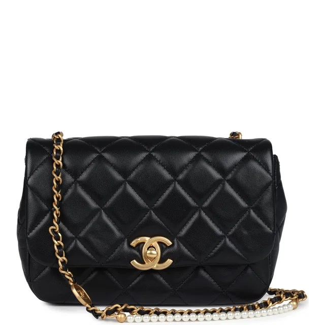 Chanel Mini Pearly Chain Flap Bag Black Lambskin Brushed Gold Hardware in Black Lambskin from Madison Avenue Couture