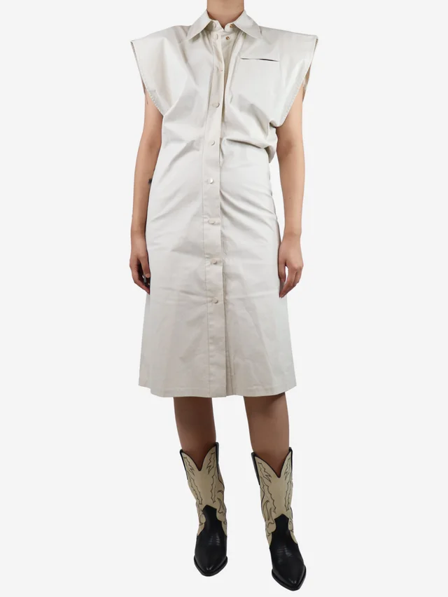 Bottega Veneta Ivory sleeveless knee-length shirt dress - size UK 10 in White from Sign of the Times