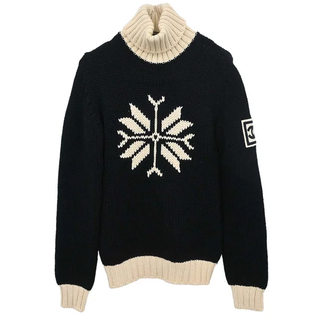 Chanel 2008 Sport Line Snowflake Sweater Knit Top Black #38 in Black Wool from AMORE Vintage Tokyo