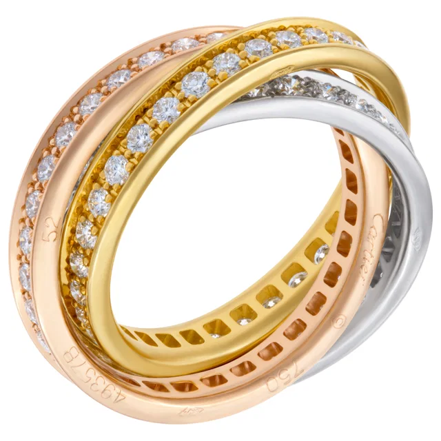 Cartier Trinity Rolling Ring With Diamond in White Gold, Yellow Gold, Pink Gold from Gray And Sons
