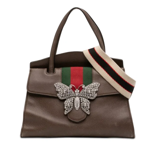 Brown Gucci Medium Calfskin Linea Totem Satchel in Brown Calfskin from Designer Revival