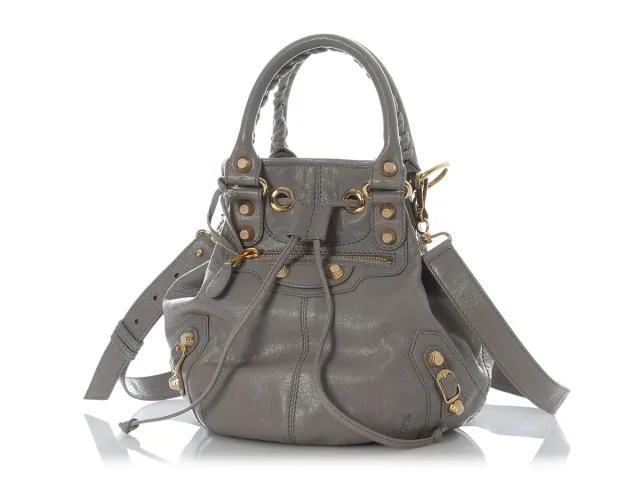 Balenciaga Gray Giant 12 Gold Pompon in Grey Leather from Ann's Fabulous Finds, photo 2 of 9