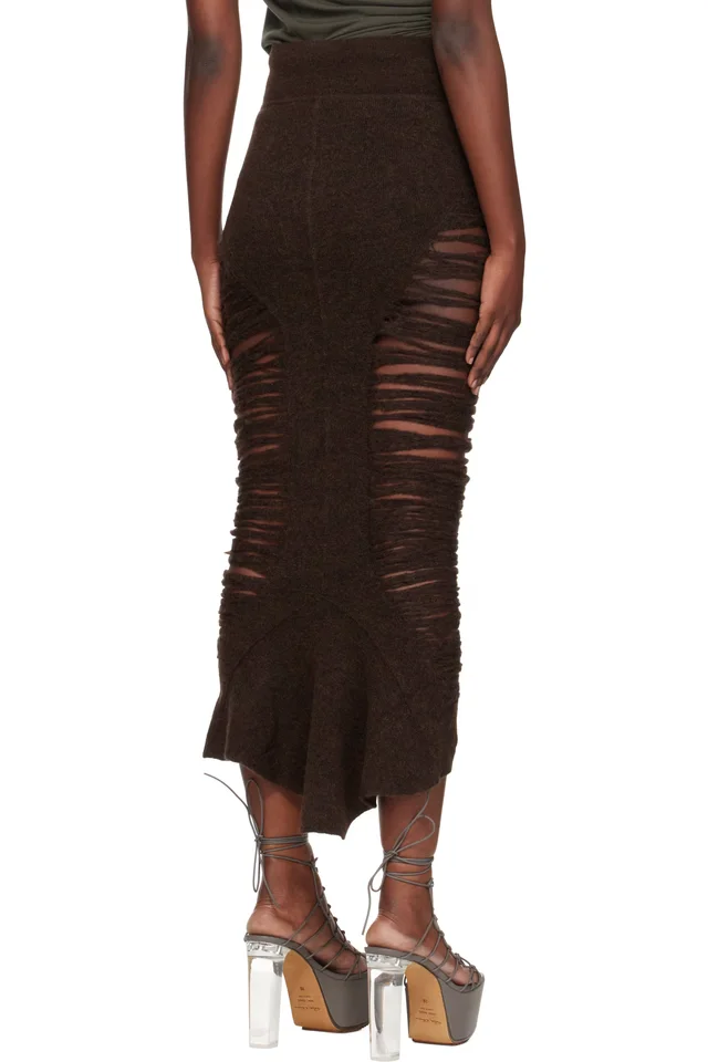 Rick Owens Brown Concordians Calf Dauphine Midi Skirt, photo 3 of 4 from SSENSE