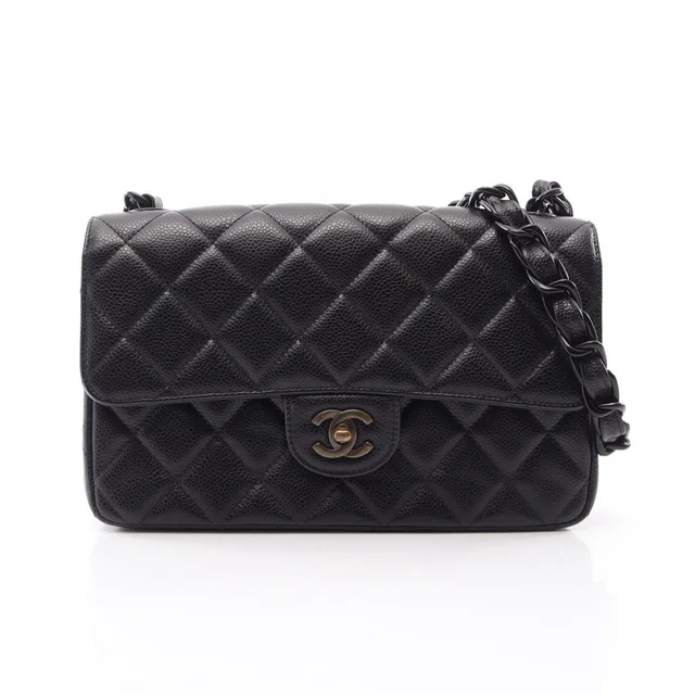 Chanel Shoulder Bag Quilted Single Flap Plastic Chain Black Caviar in Black Caviar leather from The Reluxe