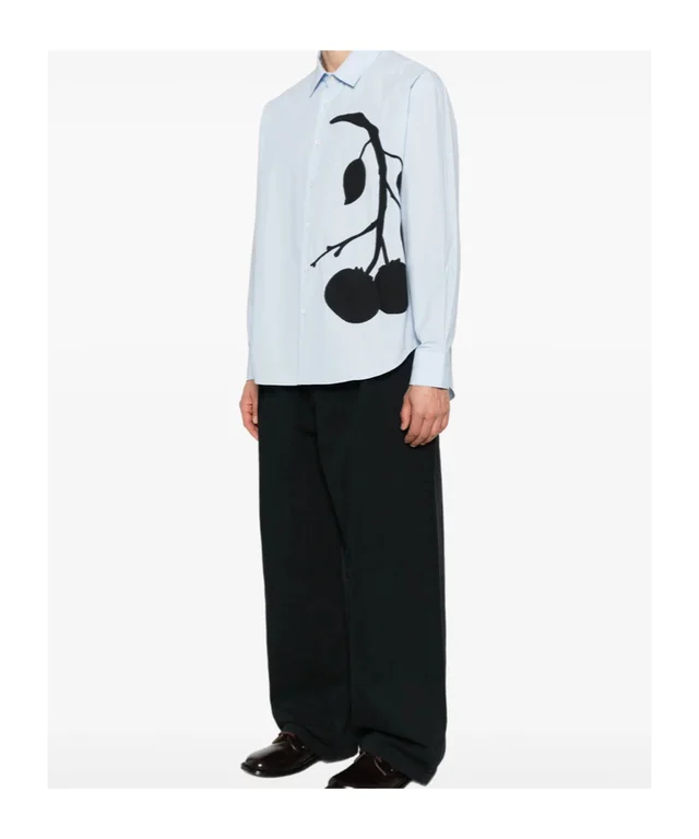 J.W.Anderson Mens persimmon applique shirt in pale blue, photo 2 of 4 from SENSER