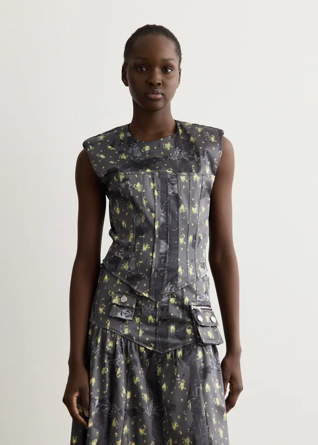 Ganni Printed Double Satin Corset Top in Black from Incu, photo 1 of 1