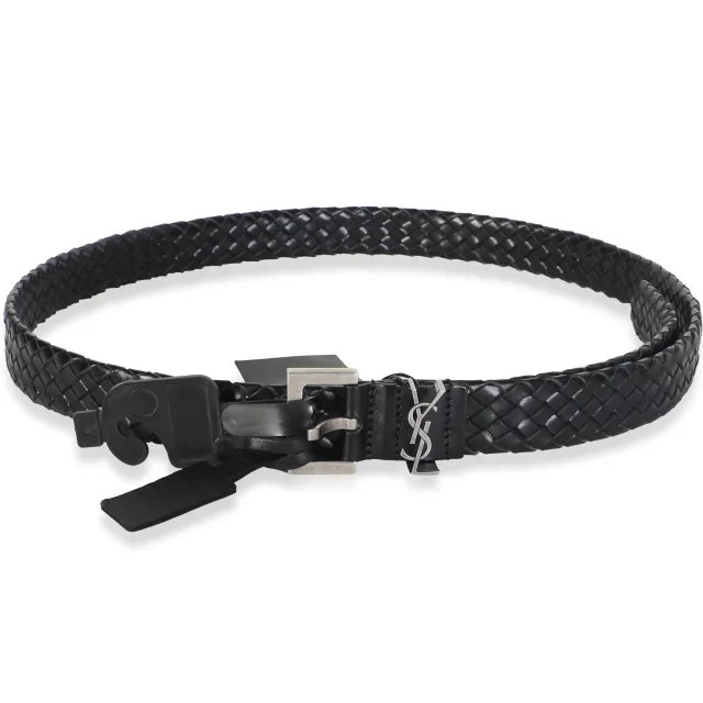 Saint Laurent Cassandre Belt 95 in Black Woven leather from myGemma