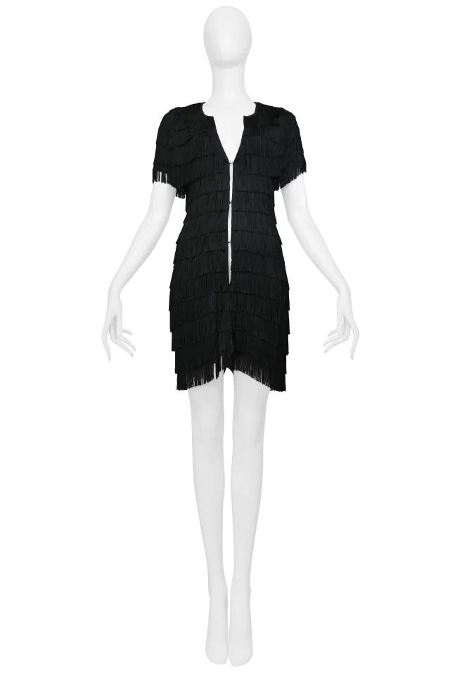 Balenciaga By Ghesquiere Black Fringe Mod Style Mini Dress in Black from Resurrection Vintage, photo 3 of 8