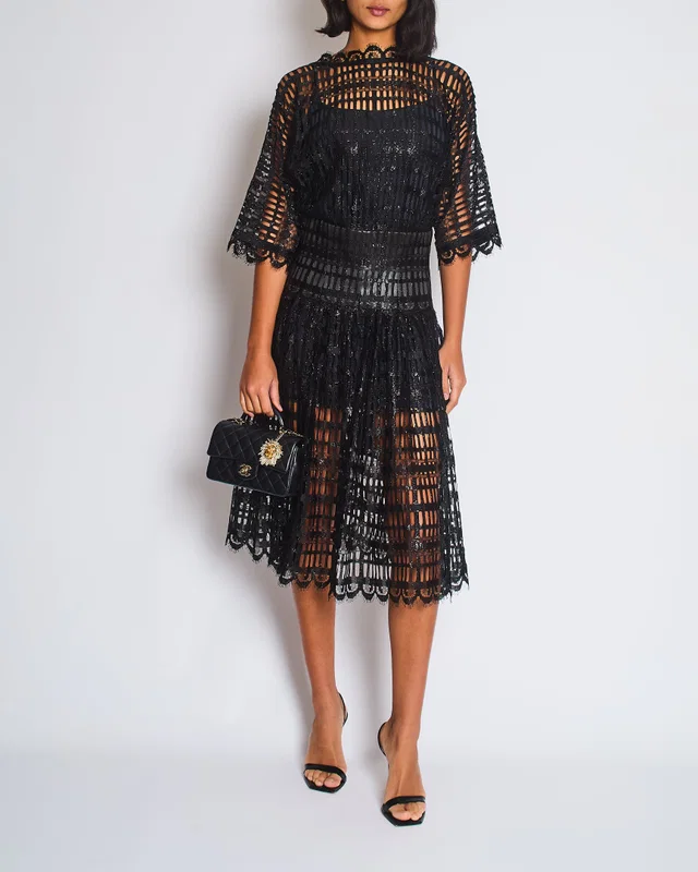 Chanel Black Iridescent Lace Dress With Concealed Zip Closure At Front Size FR 38 (UK 10) in Black Nylon from Sellier
