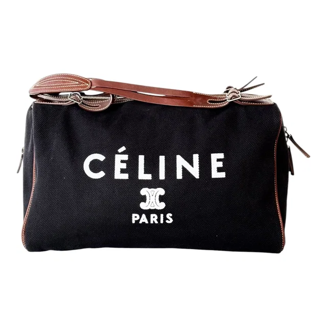 Celine Black Canvas Boston Bag in Black Canvas from Luxury Promise