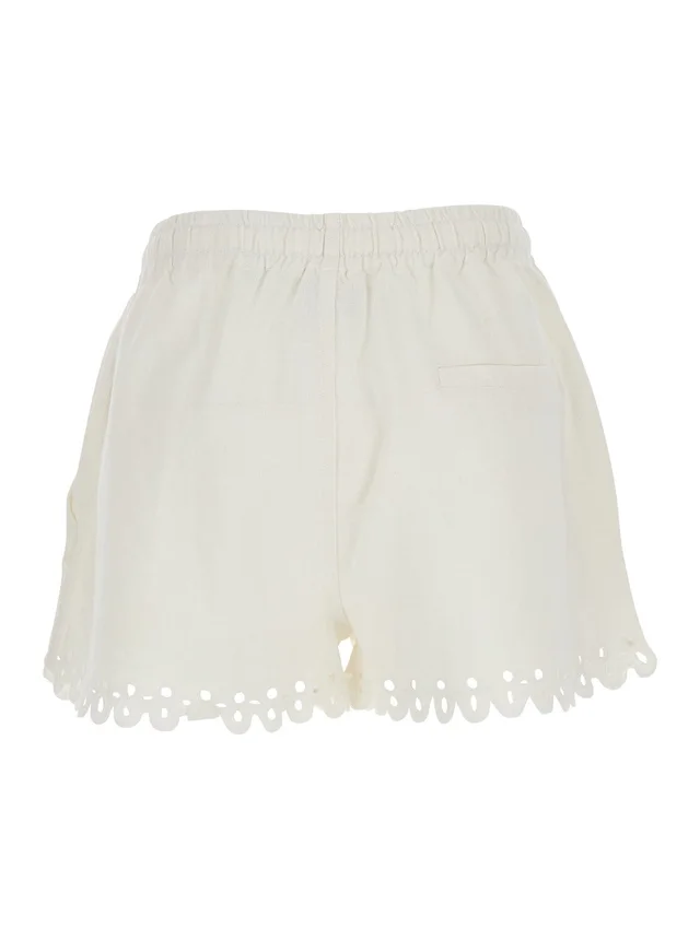 MARANT ETOILE Balyme White Shorts with Elastic Waist and Drawstring and Scalloped Hem in Cotton for Women in White 100% Cotton, photo 4 of 6 from Gaudenzi Boutique