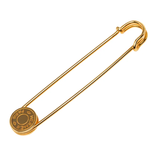 Gold Hermès Gold Plated Clou de Selle Safety Pin Brooch in Gold from Designer Revival