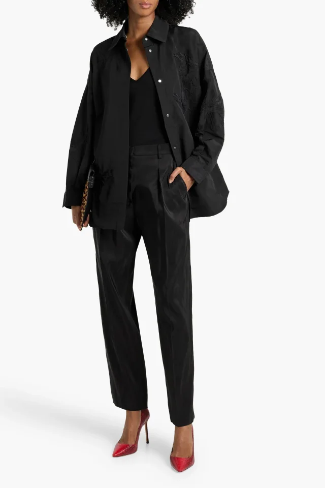 Valentino Garavani Appliquéd Cotton-Blend Faille Shirt Jacket in Black, photo 2 of 8 from THE OUTNET