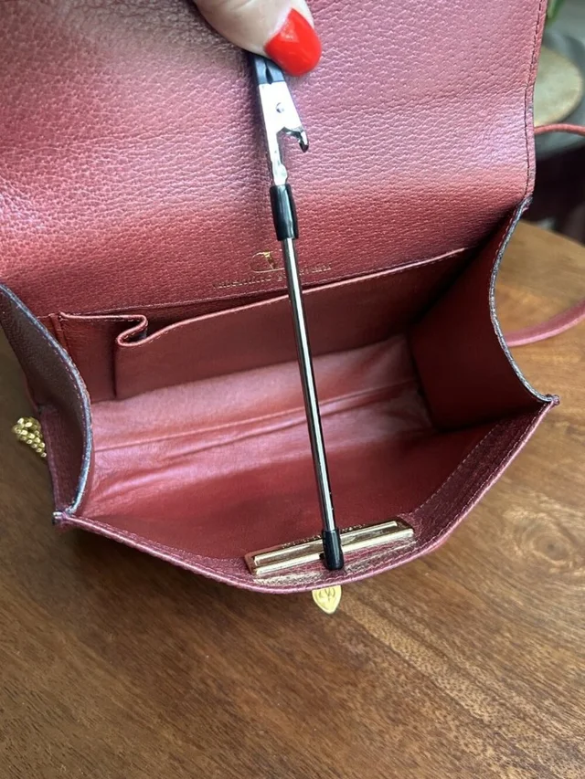 Valentino Garavani Double Strap Textured Leather Shoulder Bag, Burgundy in gold|red Leather from Poshmark, photo 12 of 15