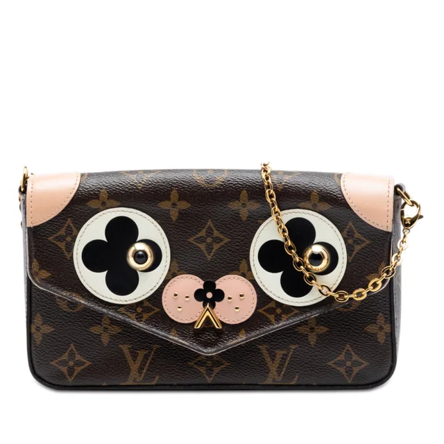 Brown Louis Vuitton Monogram Pochette Felicie Valentine Dog Crossbody Bag in Brown Coated canvas from Designer Revival
