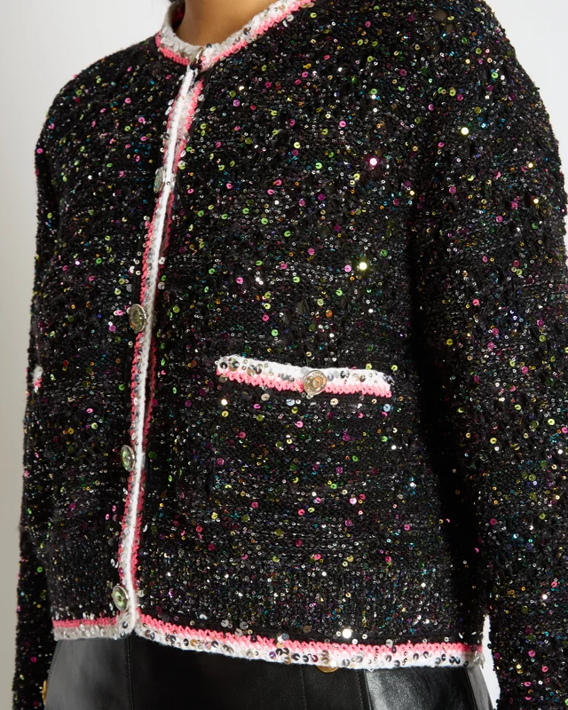SUPER HOT* Chanel 24C Black & Multicolour Sequin Cardigan with Pink & White Threads and CC… in Black from Sellier, photo 2 of 2