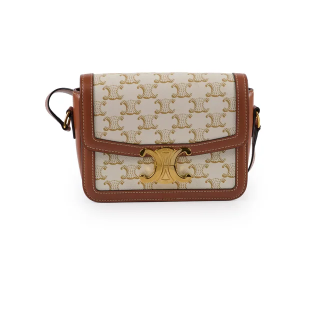 Celine Teen Triomphe Bag Small Cream Brown in Brown Coated canvas from The Purse Affair
