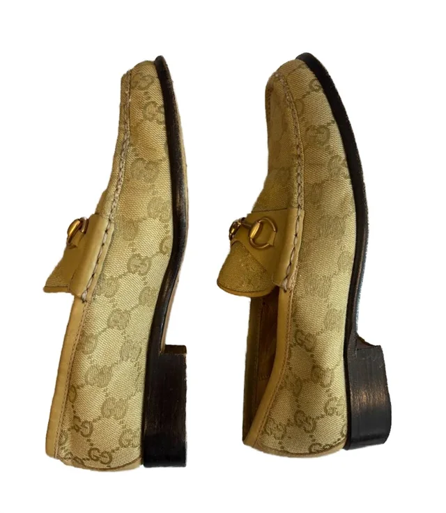 Gucci Logo Canvas- leather Horsebit loafers Size 4 in Beige Cotton from Oxfam Online Shop, photo 4 of 7