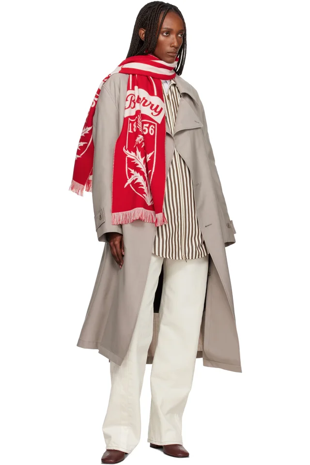 Burberry Red Thistle Shield Wool Scarf, photo 3 of 3 from SSENSE
