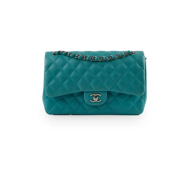 Chanel Jumbo Double Flap Lambskin Blue in Blue Lambskin from The Purse Affair