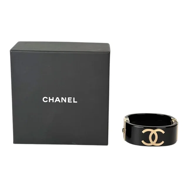 Chanel Black And Gold CC Logo Bangle - S in Black from Luxury Promise