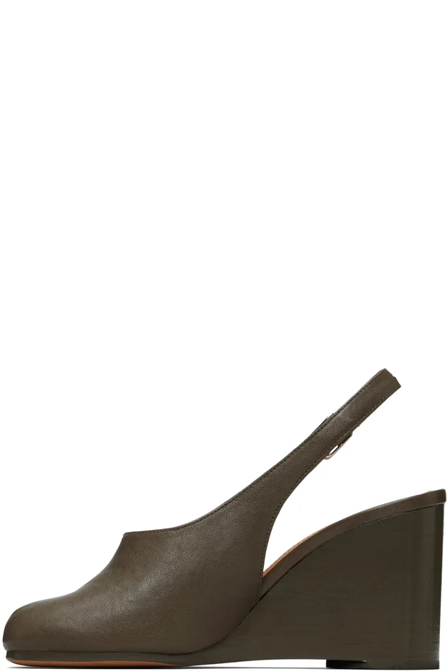 Maison Margiela Taupe Tabi Wedge Slingback Heels, photo 3 of 5 from SSENSE