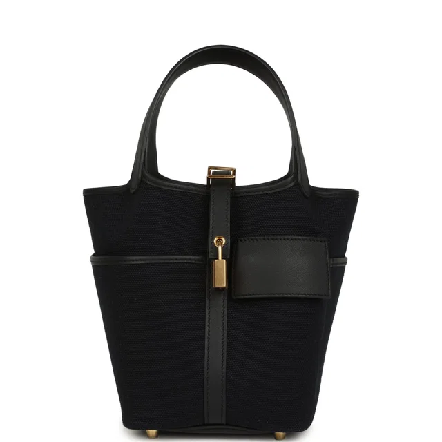 Hermès Picotin Cargo 18 Black Toile Goeland and Swift Gold Hardware in Black Swift leather from Madison Avenue Couture