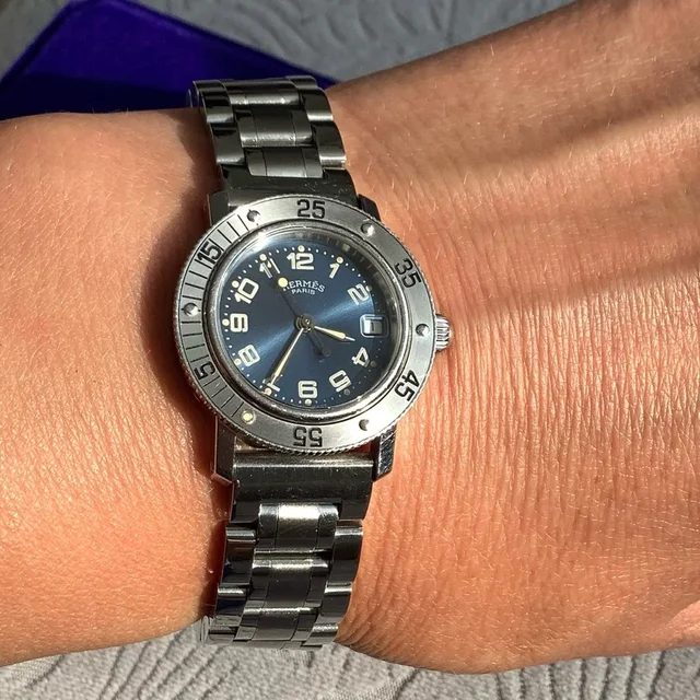 Hermès Silver Steel Bracelet Watch With Blue Dial in silver|blue|gray from Poshmark