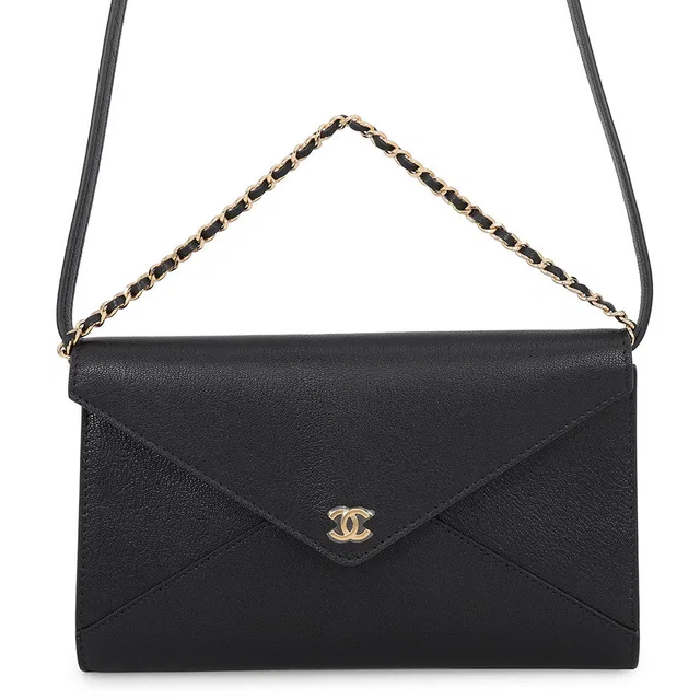 Chanel Strap Clutch Bag BlackAP5232 Grained Goatskin Leather in Goatskin from GALLERY RARE