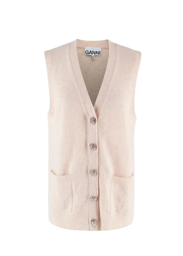 GANNI Oatmeal Cashmere Longline Sweater Vest in Cashmere from HEWI