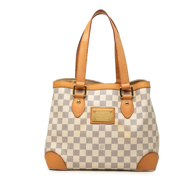 White Louis Vuitton Damier Azur Hampstead PM Tote Bag in White Canvas from Designer Revival