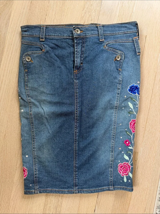 Dolce & Gabbana Blue Denim Midi Skirt in pink|blue Denim from Poshmark